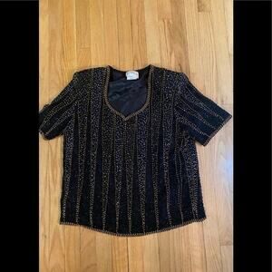 JOSEPH RIBKOFF WOMENS BEADED SILK DRESS SHIRT SIZE M 1OO% SILK